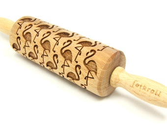 FLAMINGO engraved rolling pin for cookies, embossing rolling pin, engraved by laser, stamp for cookies