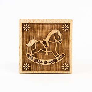 Rocking Horse Cookie Stamp: Engraved Beech Wood Baking Gift image 3