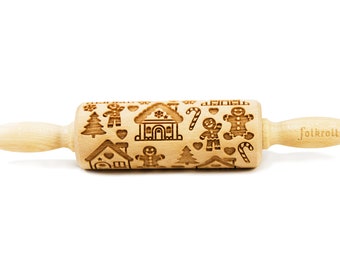 GINGERBREAD HOUSE engraved rolling pin for cookies, embossing rolling pin, engraved by laser, stamp for cookies