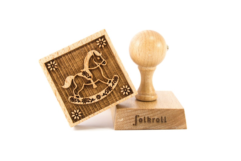 Rocking Horse Cookie Stamp: Engraved Beech Wood Baking Gift image 2