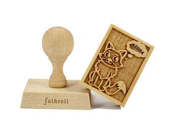 HUNGRY CAT wooden engraved stamp for cookies, laser stamp, baking gift