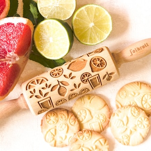 LEMON engraved rolling pin for cookies, embossing rolling pin, engraved by laser, stamp for cookies