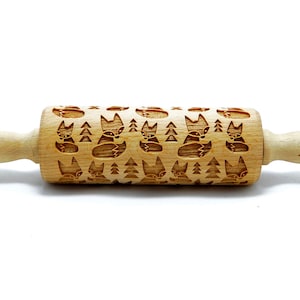 FOX AND TREES engraved rolling pin for cookies, embossing rolling pin, engraved by laser, stamp for cookies