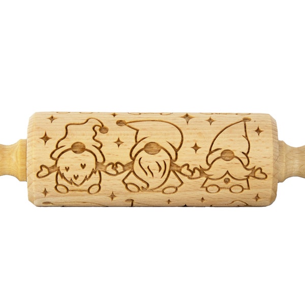 GNOME engraved rolling pin for cookies, embossing rolling pin, engraved by laser, stamp for cookies