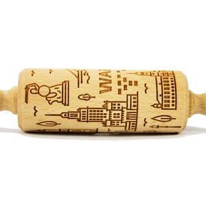 WARSAW (WARSZAWA) engraved rolling pin for cookies, embossing rolling pin, engraved by laser, stamp for cookies