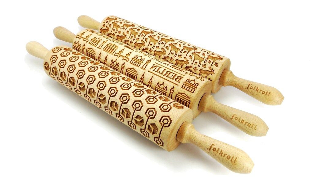 SET OF THREE Engraved Rolling Pins for Cookies Embossing Etsy