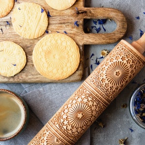 ROSETTE engraved rolling pin for cookies, embossing rolling pin, engraved by laser, stamp for cookies