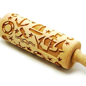 PIRATE SHIP engraved rolling pin for cookies, embossing rolling pin, engraved by laser, stamp for cookies