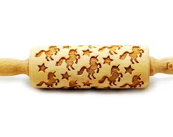 Unicorn & Stars Engraved Rolling Pin: Cookie Embossing