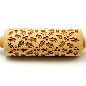 HOLLY engraved rolling pin for cookies, embossing rolling pin, engraved by laser, stamp for cookies