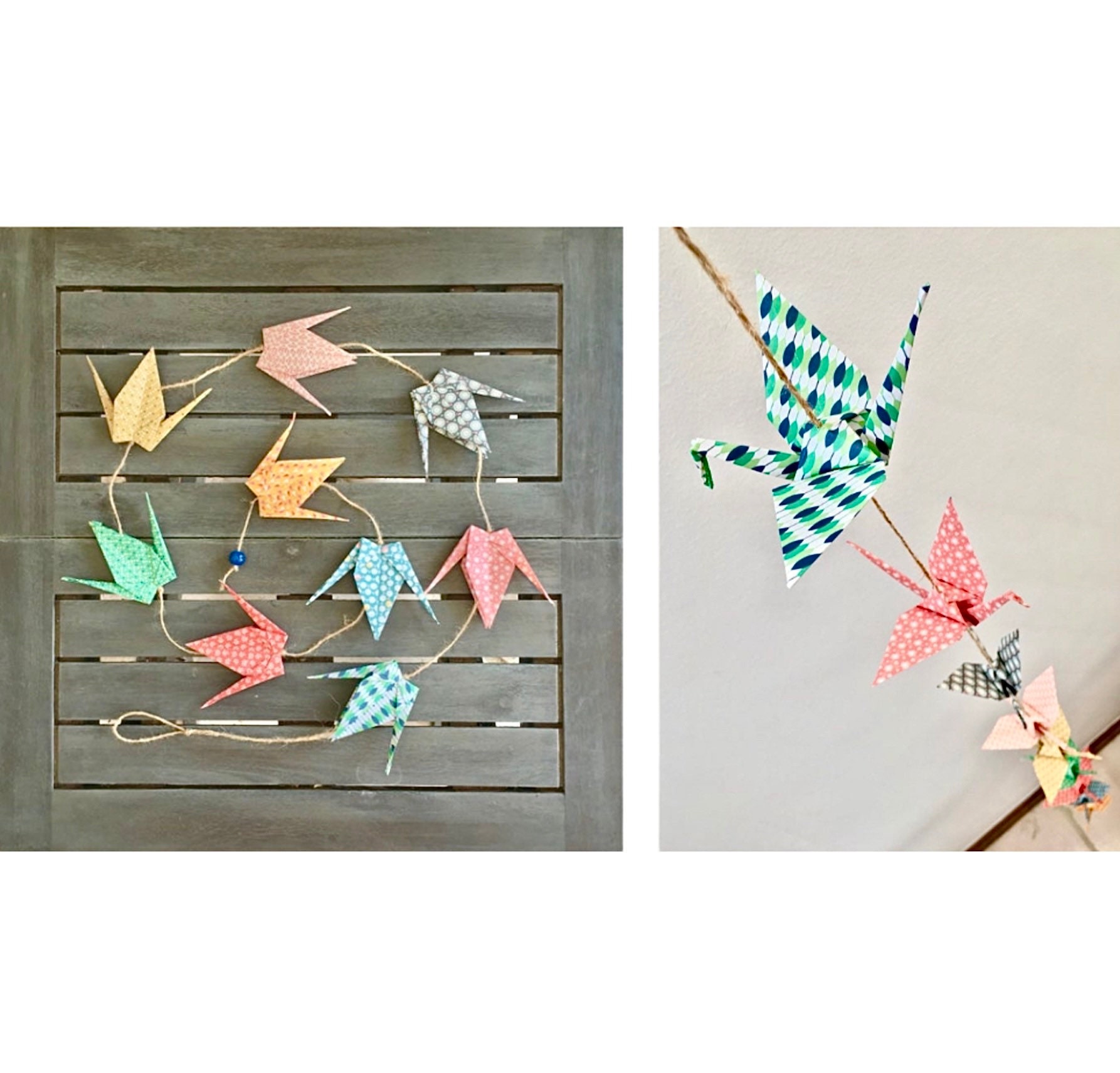 Guirlande Origami 9 Grues 170 cm Pastel Ocre Terracotta Decoration Souvenir Mobile Suspension Origam