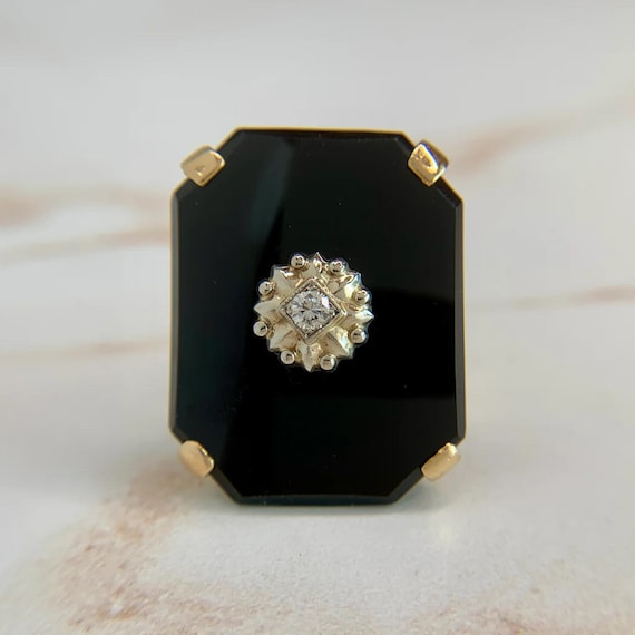 Onyx and Diamond Statement Ring 14k - image 1