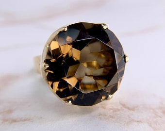 Large Smokey Quartz Ring 14k