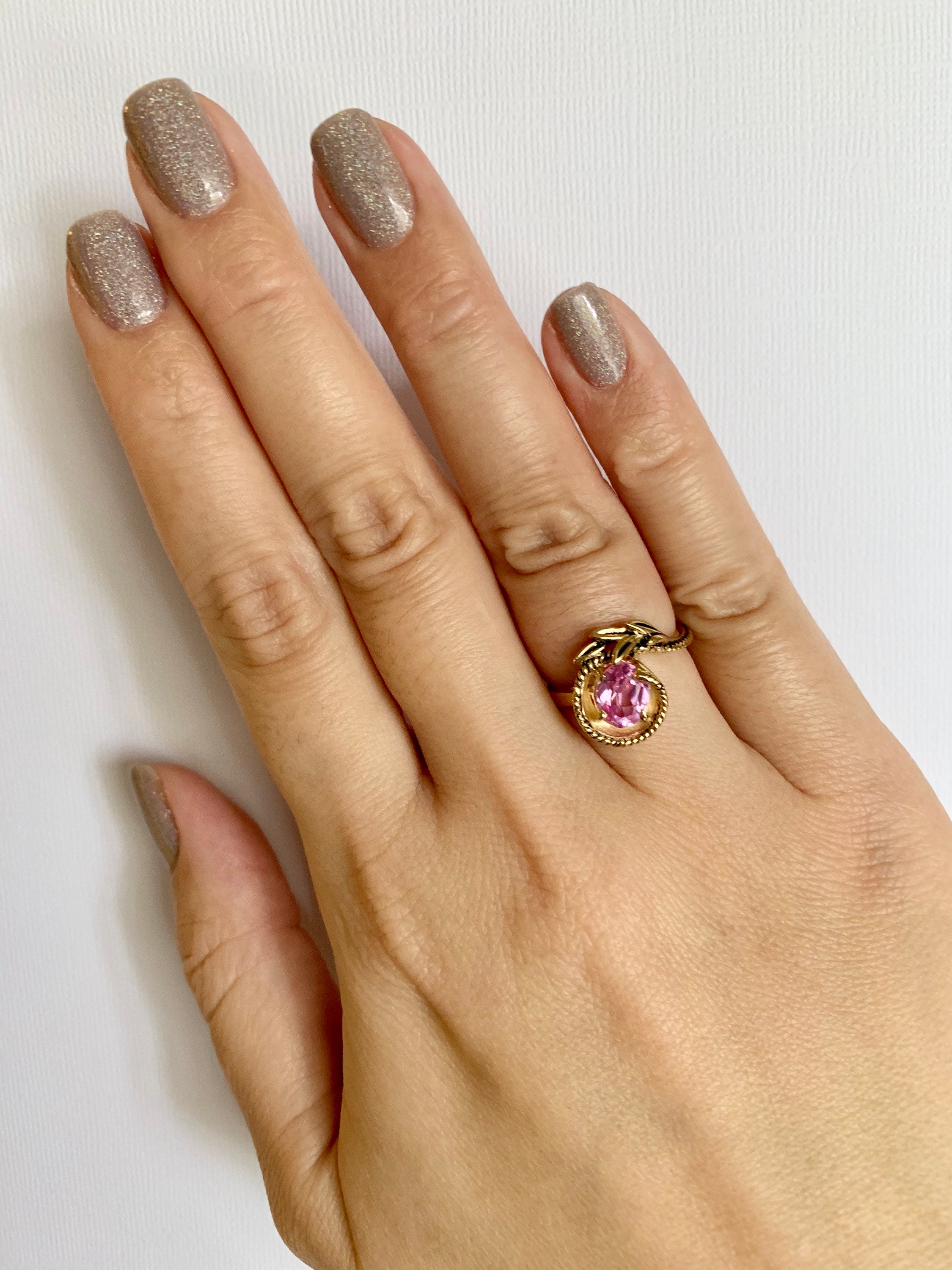 Synthetic Pink Sapphire Ring 14k Etsy