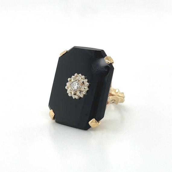 Onyx and Diamond Statement Ring 14k - image 7