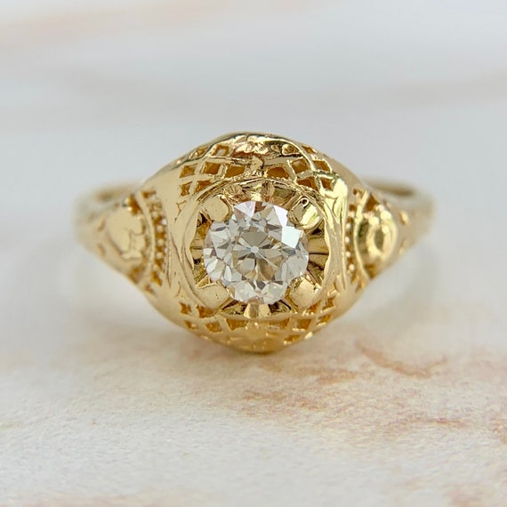 Art Deco Old European Diamond Solitaire Ring 14k