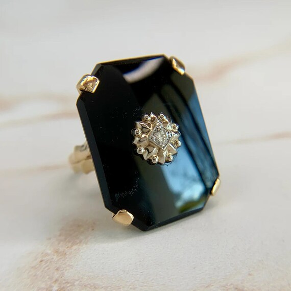 Onyx and Diamond Statement Ring 14k - image 2