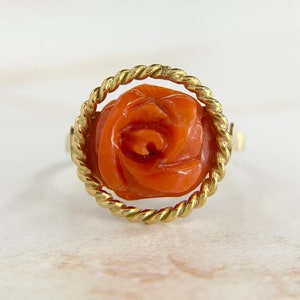 Vintage Coral Flower Ring 14k