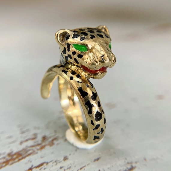 Enamel Cheetah Ring 14k