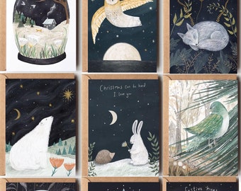 Festive Winter Illustration Card Set: Blank Greeting Cards (Set of 9 - flexible)