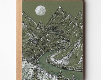 Mountains and Stag: Highlands Illustration Art Card