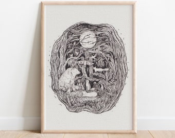 Forest Animal Ink Illustration Print: Woodland Nursery Art