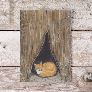Carte postale de renard endormi - impression A6 - impression d'art - Illustration de la forêt