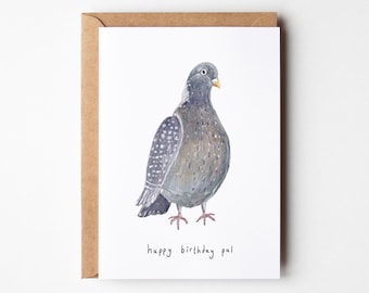 Pigeon Illustration Happy Birthday Card