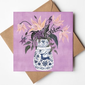 Cartão de aniversário - Cartão de felicitações em branco - Cartão de flores - Arte floral
