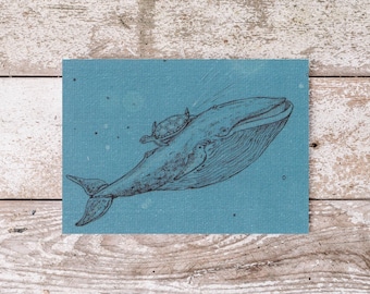 Whale and Turtle Postcard - A6 Print - Sea Creature Illustration