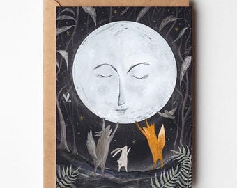 Moon and Friends Art Card - Friendship Greeting Card