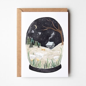 Carte de voeux boule à neige - carte de Noël - carte d'hiver - illustration enneigée