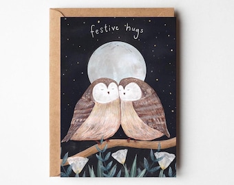 Festive Hugs Card: Lovebird Christmas Card
