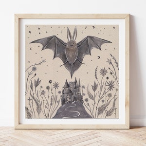 Impresión de murciélago - Ilustración de murciélago - Impresión cuadrada - Halloween - Arte de brujas