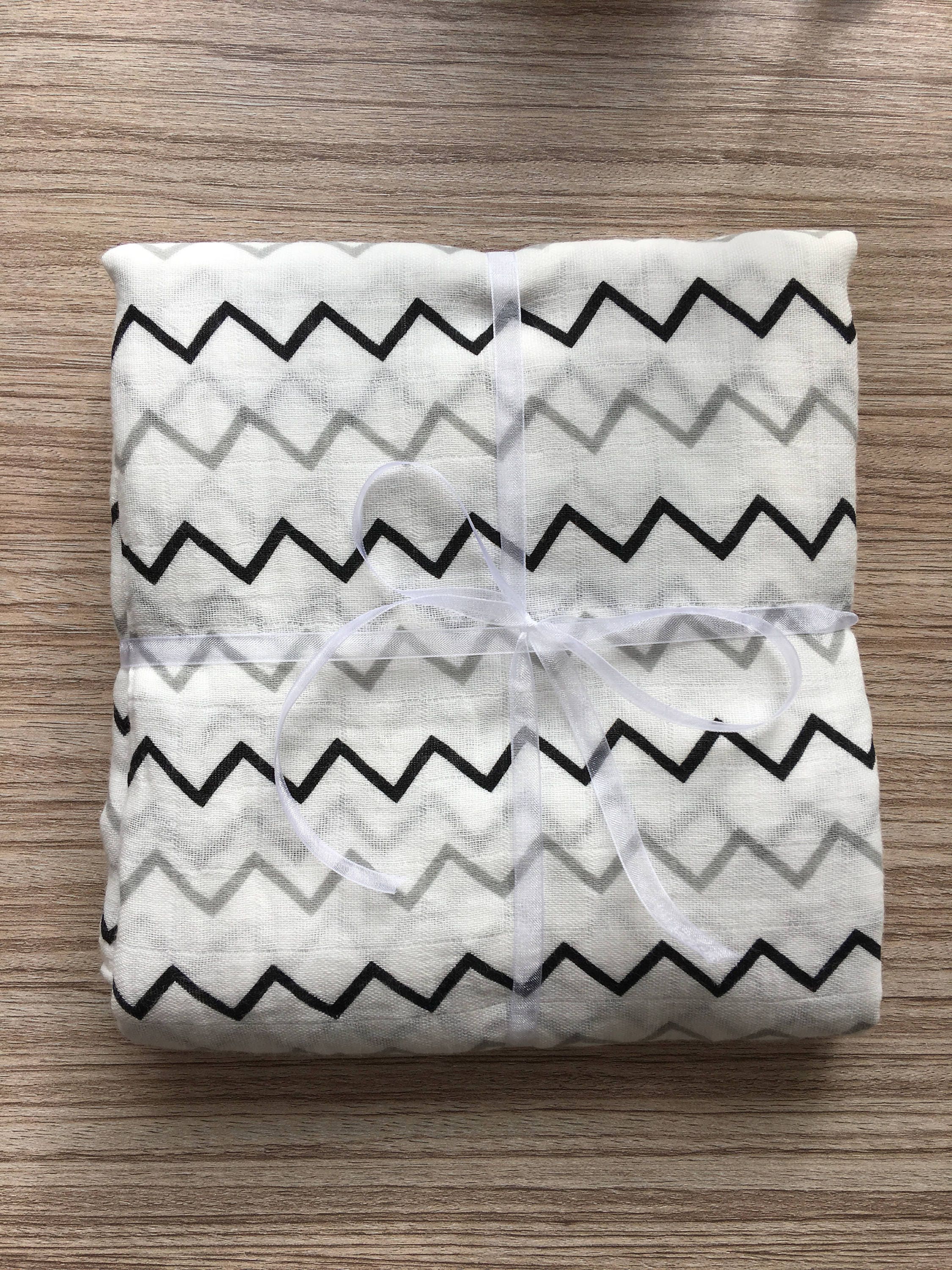 Large Cotton Muslin Blanket Black & Grey Wave Etsy