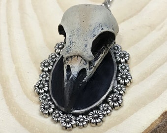 Crow skull necklace- hand-painted resin replica