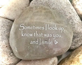Engraved Rock | Sympathy Gift, 'Sometimes I Look Up' | Memorial Stone | Condolence Card | Loss