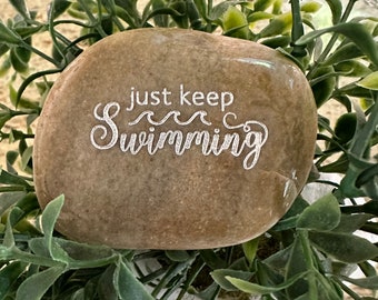 Engraved Rock | Just Keep Swimming | Inspirational Stone | Motivational Gift | Card