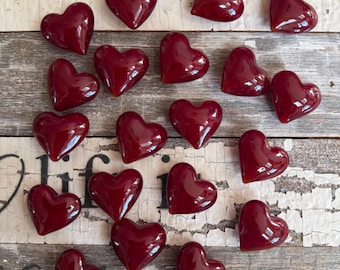 Crimson Glass Puffy Heart: Pocket Worry Stone, Burgundy, Maroon