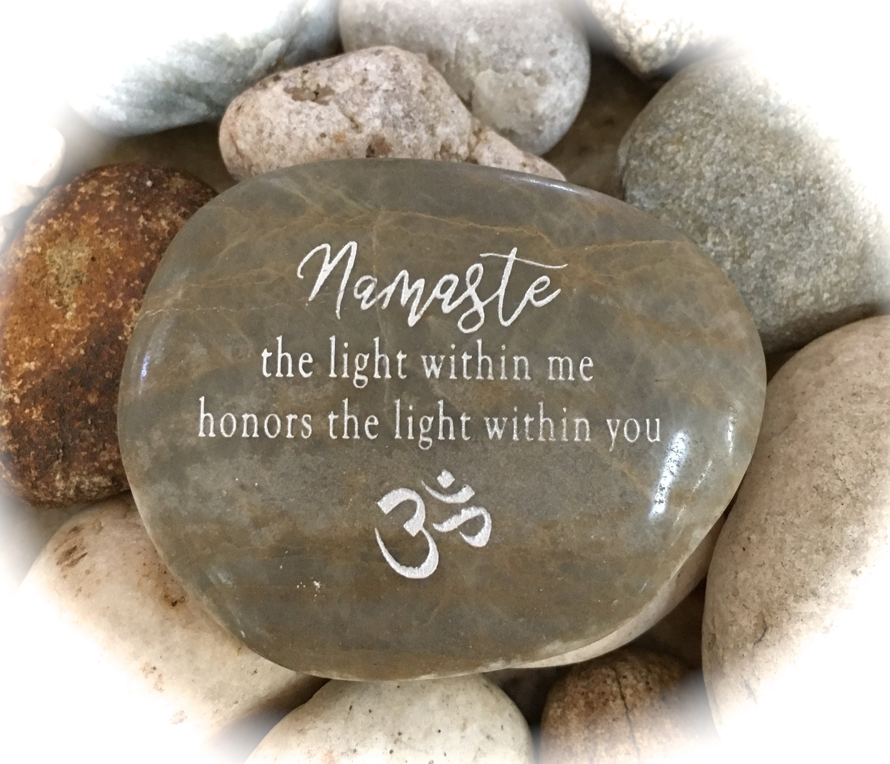 Inspirational Rock Engraved Word Rocks Namaste The Light Etsy