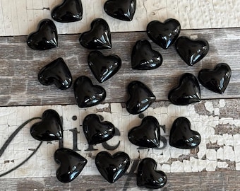 Black Glass Puffy Heart: Pocket Worry Stone, Gothic, Dark Heart