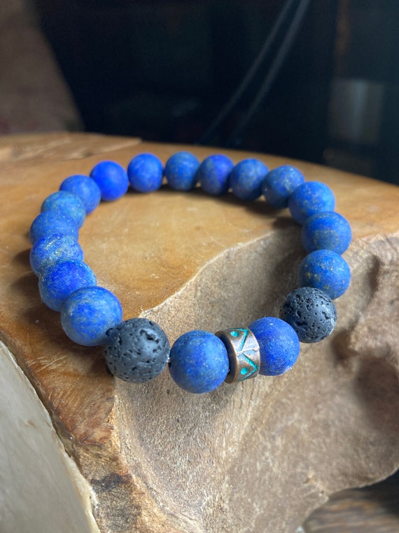 Blue Jasper and Lava Bead Essential Oil Bracelet