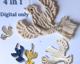 マクラメの鳩のチュートリアル、DIYの鳥の装飾とジュエリーのパターン（PDF）