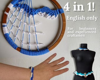 Macrame Sea Wave Pattern Tutorial, Dreamcatcher, Choker, Belt, Bracelet (PDF Pattern )