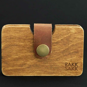 Porta carte di credito/debito in legno, porta carte di credito/debito, porta carte di compensato, legno naturale, regalo per lui, regalo per lei, formato orizzontale, cognac