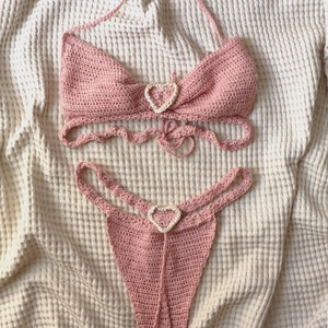 Crochet BIkini Cute Tanning Bikini Set Beaded Hearts Raina Set Crochet Pattern (ENG/DA)