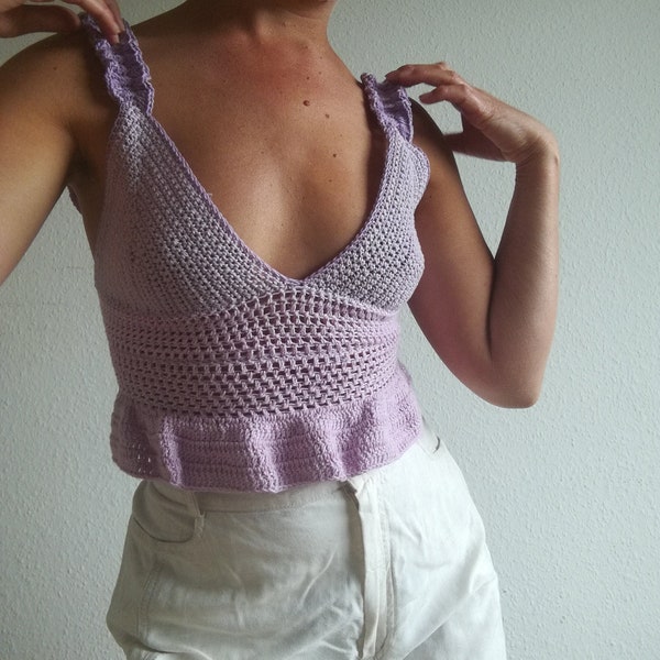 Dahlia Ruffle Peplum Top Crochet Pattern (ENG/DA/ES)