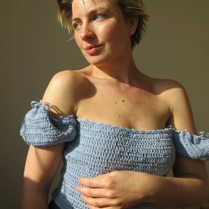 Crochet top Romantic Vintage Cute Milkmaid Puff Sleeve Top Aglaia Top Crochet Pattern (ENG/DA)