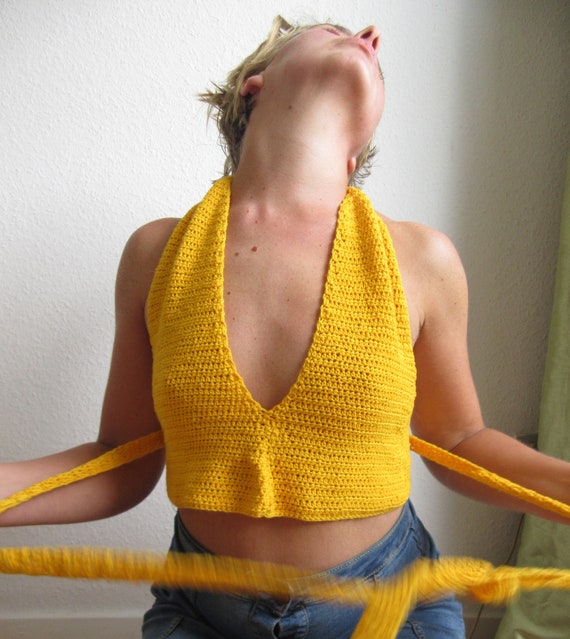 Crochet Top Deep Plunge Top Wrap Backless Top Halterneck Top Long Ties Selene Top Crochet Pattern ENG DA ES Etsy