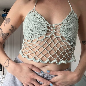 Crochet top Beach Mesh Mermaid Top Round Bra Cups Sexy Lace Rosalina Top Crochet Pattern + Video Tutorial (ENG/DA)